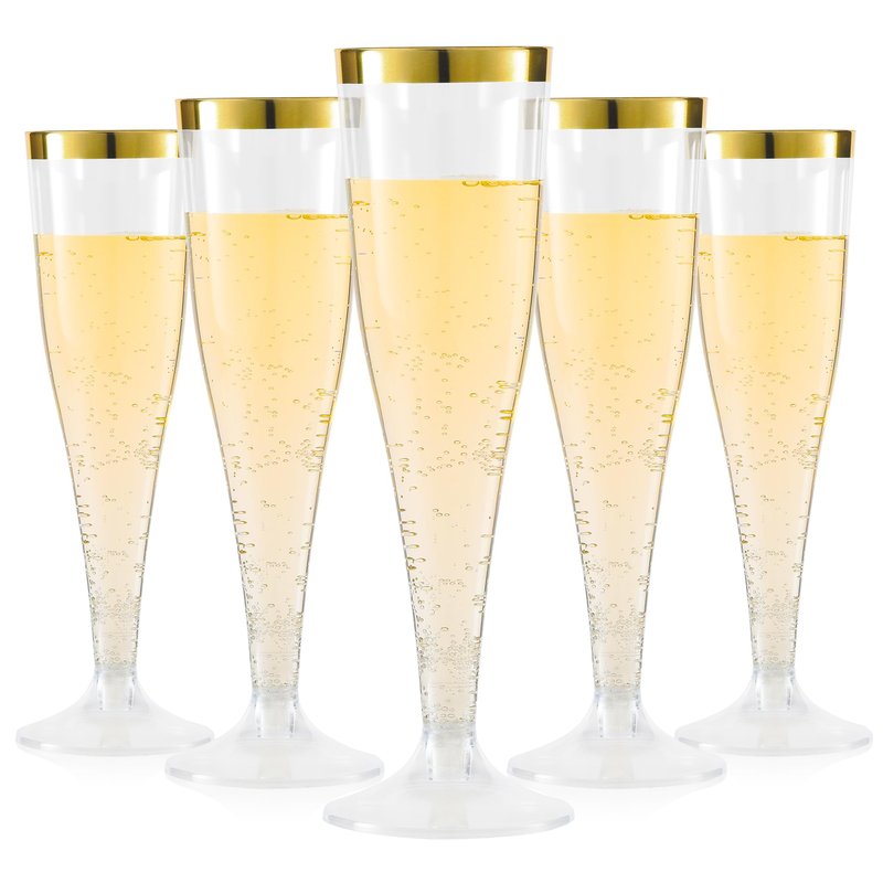 YOUTHSHIP 50 Pack Plastic Champagne Flutes 4.5 Oz Disposable Plastic Champagne Cups Gold Rimmed Cocktail Glasses For Weddings Birthdays Christmas Party Mimosa Glasses Acrylic Wine Cups Shatterproof