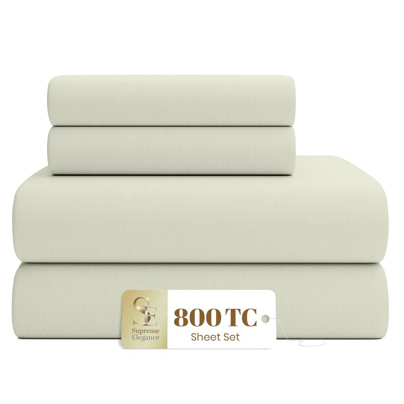 800 Thread Count Fresh Ivory King Size Sheets Set, Hotel Luxury Cotton Rich Sateen Bed Sheet, Ultra Soft King Easy Care Deep Pocket Sheets (1 Flat Sheet, 1 Fitted Sheet & 2 Pillowcases)