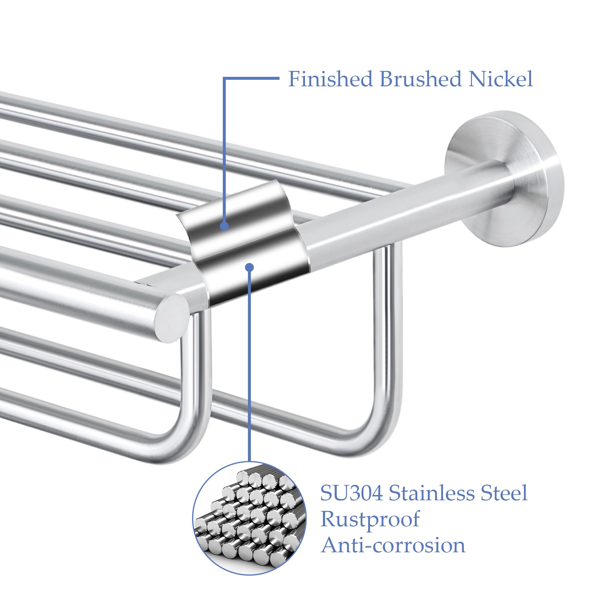 Alise 24 inch Towel Shelf with Double Towel Bars,Towel Rack for Bathroom,SUS 304 Stainless Steel Wall Mount Towel Holder Storage,Brushed Nickel,GYT7060-LS