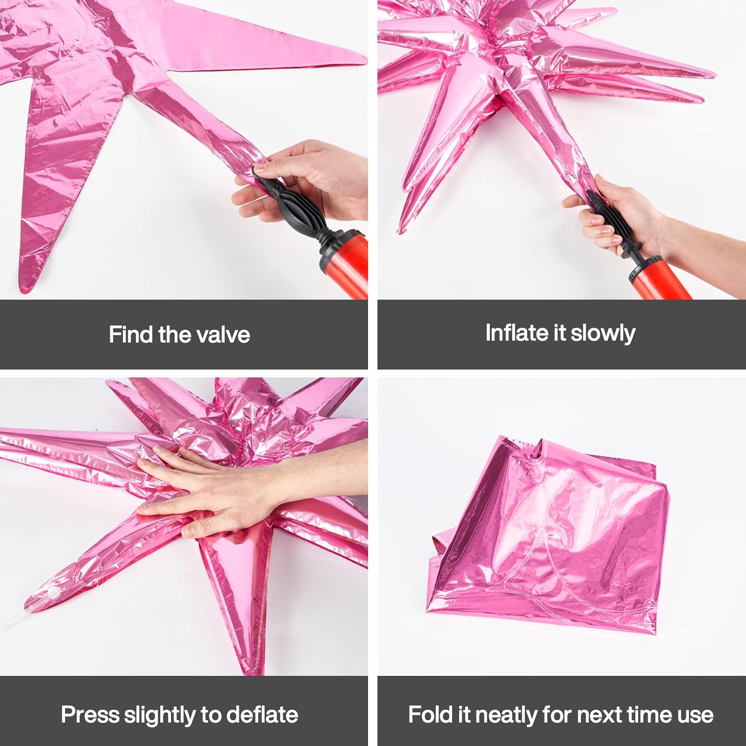 PartyWoo Pink Star Foil Balloons - 6 Different Sizes | 22-Inch Mylar Balloons for Birthday & Gender Reveal Decor