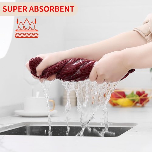 Homaxy 100% Cotton Waffle Weave Kitchen Dish Towels - Ultra Soft & Absorbent, 13 x 28 Inches, 12-Pack | Burgundy