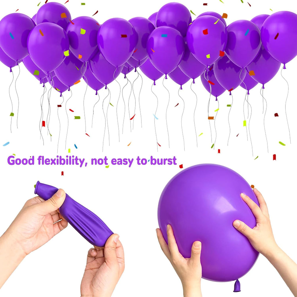 Purple Balloons 100 Pack - 12 Inch Thick Matte Latex Balloons for Halloween & Birthday Parties