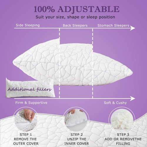 KUSNUG Cooling Shredded Memory Foam Pillow Queen Size - Removable Bamboo Rayon Cover + Extra Gel Foam, 100% Adjustable for Side/Back/Stomach Sleepers, Oeko & CertiPUR-US Standard, 1 Pack