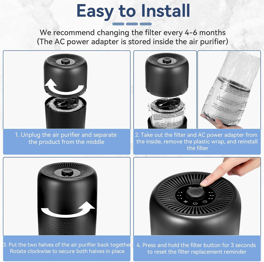 YARIKI Air Purifiers - 2 Pack for Bedroom & Home | Aromatherapy, Nightlight, Low Noise (Black)