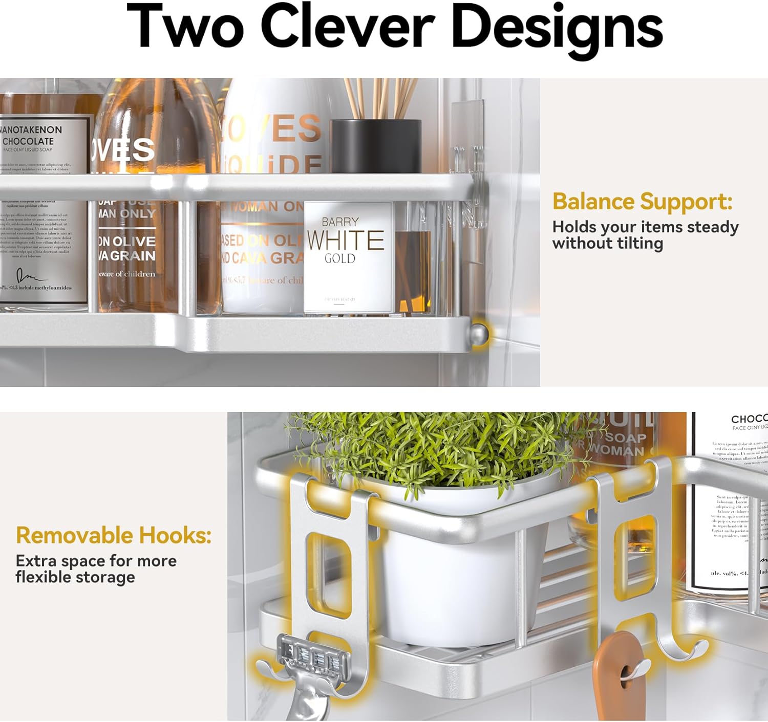 YASONIC Shower Caddy | 2-Pack Rustproof Stainless Steel Corner Shelves with Soap Holder - Silver