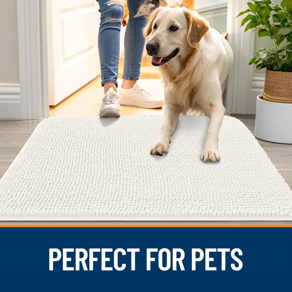 OLANLY Dog Door Mat - Absorbent Non-Slip Chenille Mat for Muddy Paws | 40x32, Quick Dry, Ivory