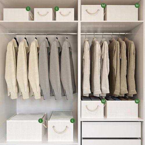 Closet Storage Bins by [Brand Name] - Collapsible Linen Organizers for Bedroom | Beige, 3 Pack