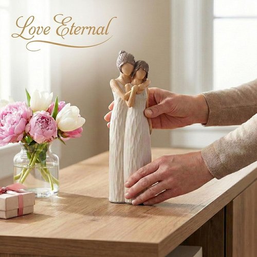 LCCCK Mother Daughter Figurines - Sentimental Gifts for Mom | 10.2in Cream Hugging Sculptures