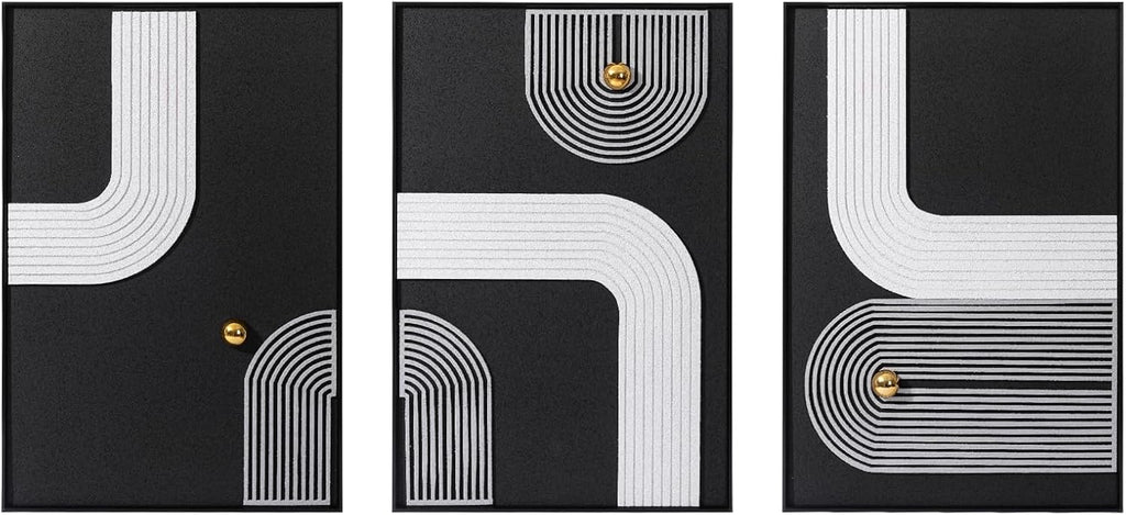 AMAATE 3D Sandstone Wall Art - Black Metal Framed Abstract Decor with Gold Spheres | 16x24 Inches, Ready to Hang