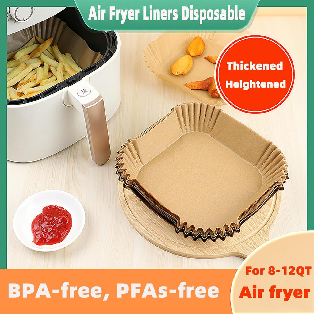 Victoyaw Air Fryer Liners - 200PCS 10 Inch Square Parchment Paper for 8-12QT Air Fryers | Easy Clean Non-Stick