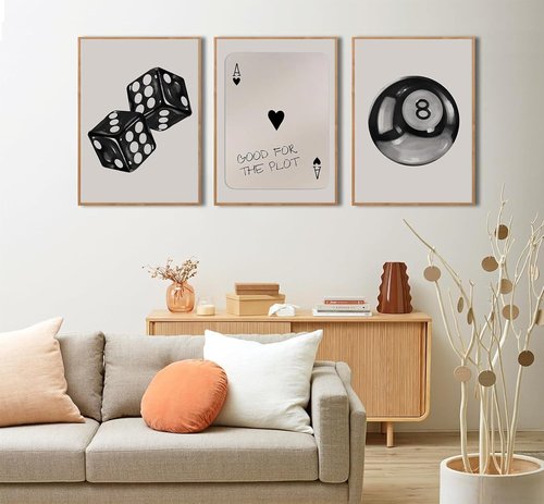 BOKPEN Poker Dice Wall Art - Funky Retro Y2K Canvas Prints for Game Room | 12x16in Unframed Decor
