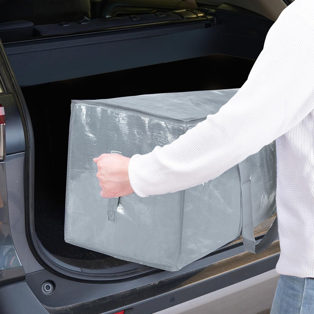 TICONN Extra Large Heavy-Duty Moving Bags - Durable Storage with Zippers & Handles | 2 Pack, Light Grey