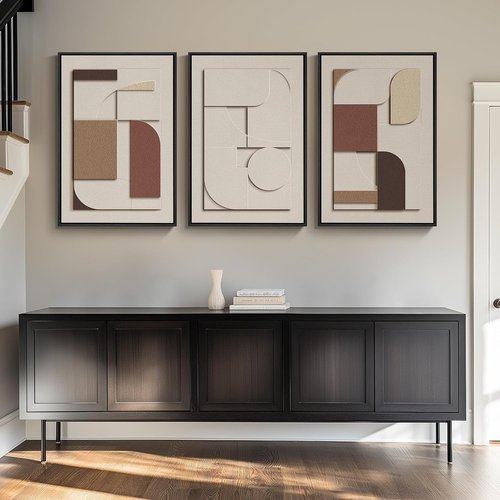 Large 3D Textured Framed Wall Art by [Brand Name] - Beige & Brown Geometric Abstract Paintings | 20x30 In Modern Minimalist Decor for Living Room & Bedroom