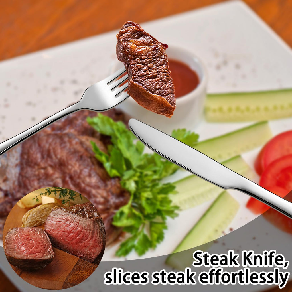 Suoundey Stainless Steel Flatware Set - Forks, Knives, and Spoons for Home and Restaurant Kitchen - Rust Resistant Cutlery Utensils (160, Silver)