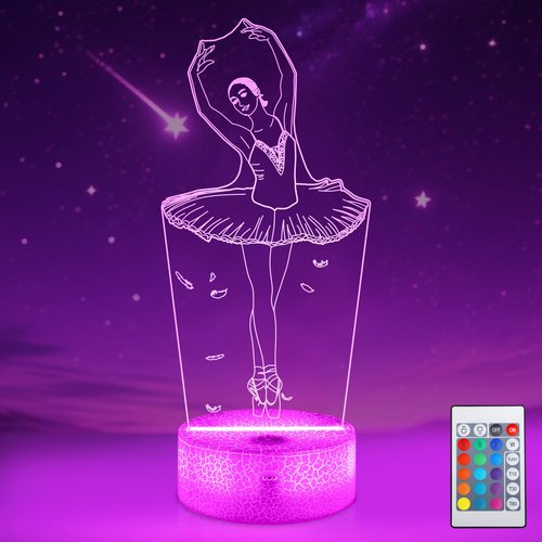 FULLOSUN Ballet Dancing Gifts, 3D Illusion Lamp Night Light with Remote Control 16 Colors Changing Gifts for Mom and Girls, Birthday Gift, Wedding Grandmother Graduation Gifts