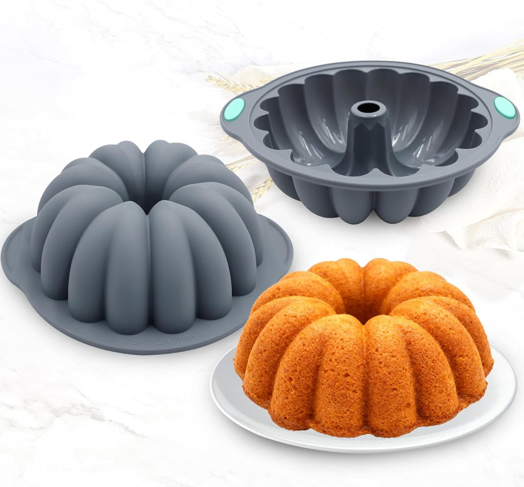 Tongjude Silicone Fluted Tube Cake Pans - 4-Piece Non-Stick Baking Set for Cakes & Jello, Grey