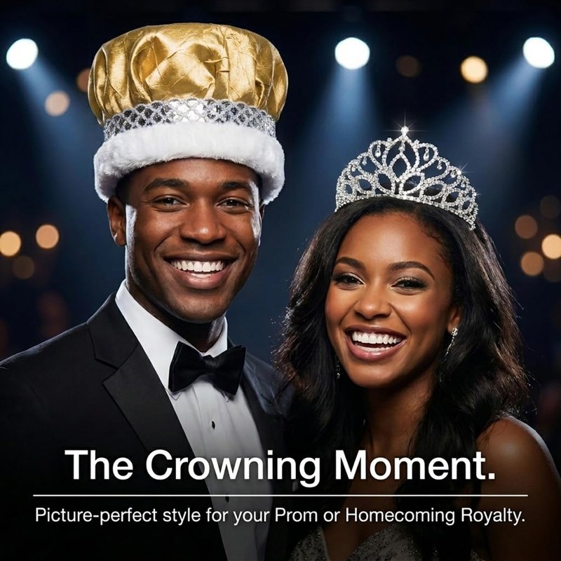 Anderson’s Royal Grandeur Coronation Set, Gold Crushed Satin King Crown and Sparkling Rhinestone Mirabella Tiara for Prom, Homecoming, Winter Formals, Special Events and Dance Coronations