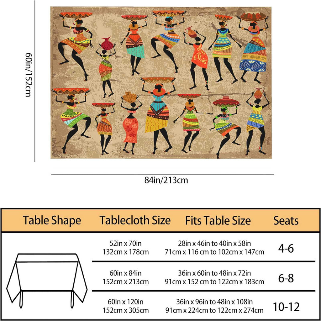 TKS MITLAN African Woman Tablecloth 60x84 Inch Rectangular Grunge African Woman Dancer Oblong Table Cloth Kitchen Table Decorations for Home Dinner Party