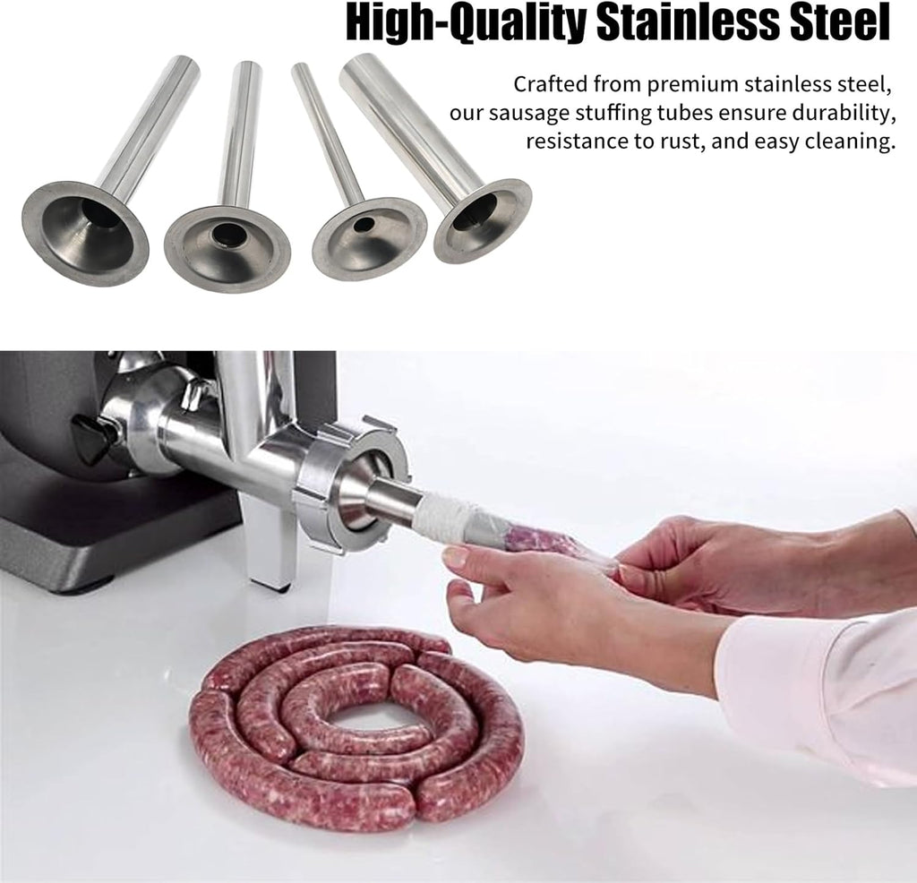 Saihisday Stainless Steel Sausage Stuffer Tubes - Meat Grinder Attachment Set of 4 (#22)