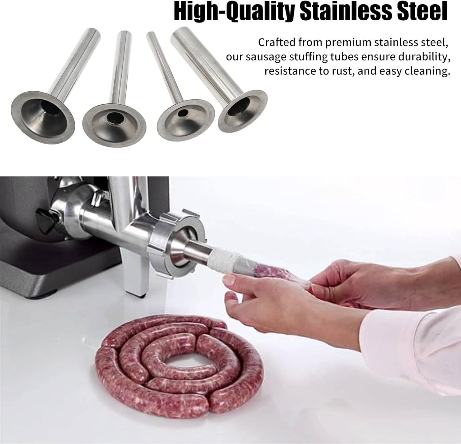 Saihisday Stainless Steel Sausage Stuffer Tubes - Meat Grinder Attachment Set of 4 (#22)