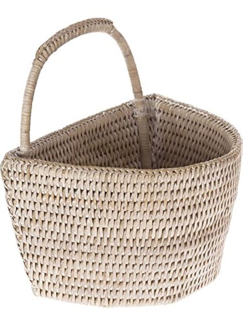 KOUBOO La Jolla Rattan Wall Storage Basket with Handle, Hanging Basket, Decorative, Storage Bin for Plants, Home Office Organizing, White Wash, Small
