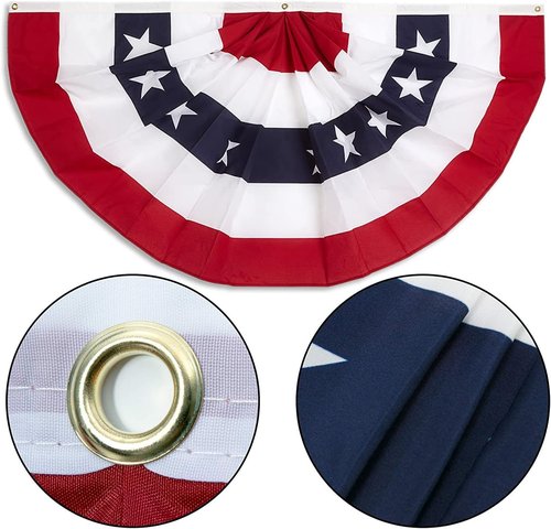 Memorial Day Decorations | Skiennix 1.5x3 Ft Patriotic Bunting Flags - 3-Pack Outdoor Half Fan Banner