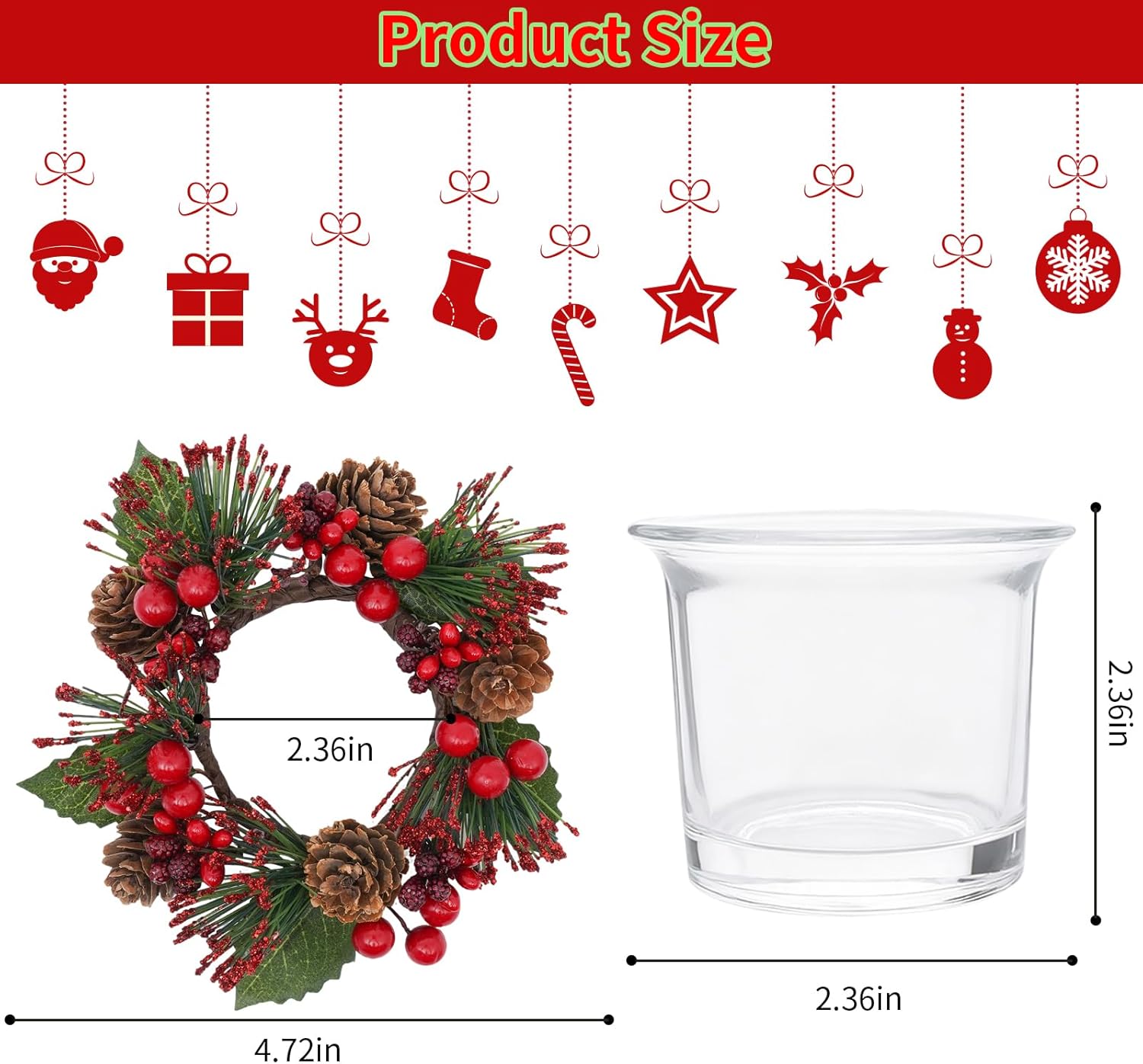 Regine Switzerland Candle Rings Set of 6 - Festive Wreaths with Red Berries & Pinecones for Christmas Decor