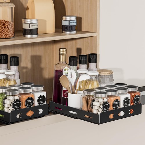 BOIVSHI Pull Out Spice Rack, Heavy Duty Spice Rack Organizer, 1 Tier Spice Organization for Cabinet, Vertical Spice Rack for Kitchen, Cabinet, Pantry (8.4''Wx10.5''Dx2.8''H, Metal Black)