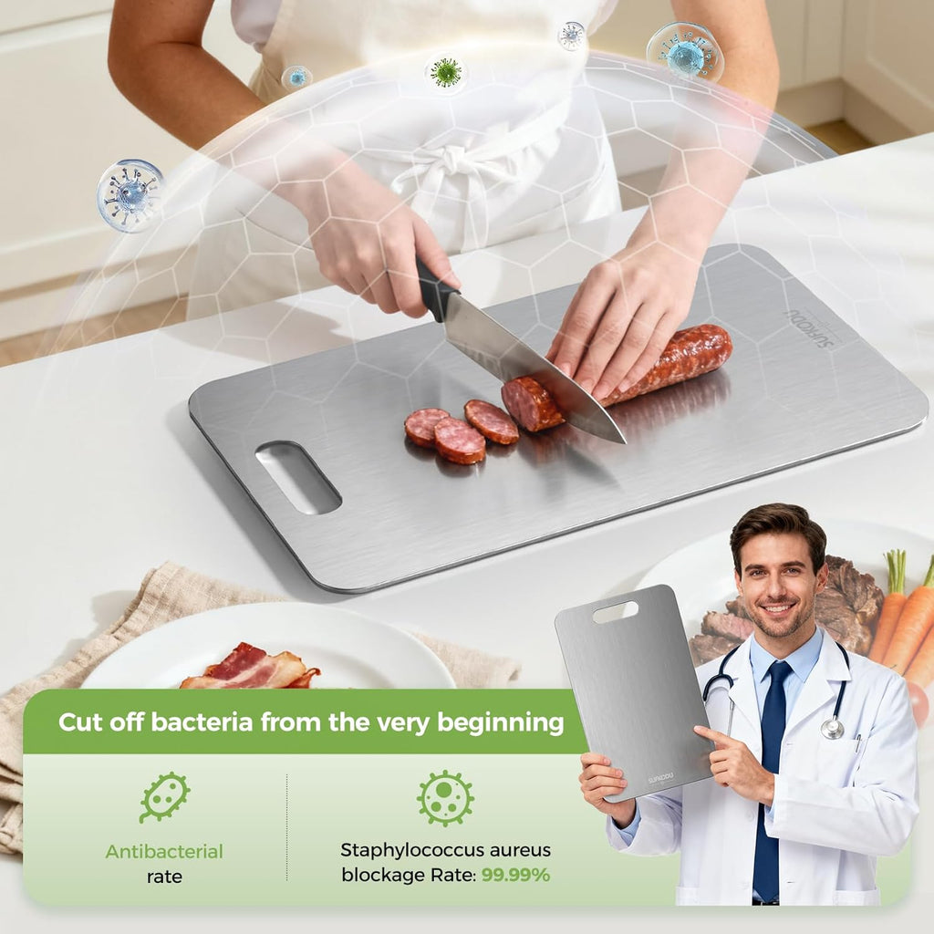 Titanium Cutting Board Set - 100% Double-Sided, Non-Toxic, Dishwasher Safe | 3 Sizes for Raw & Cooked Food