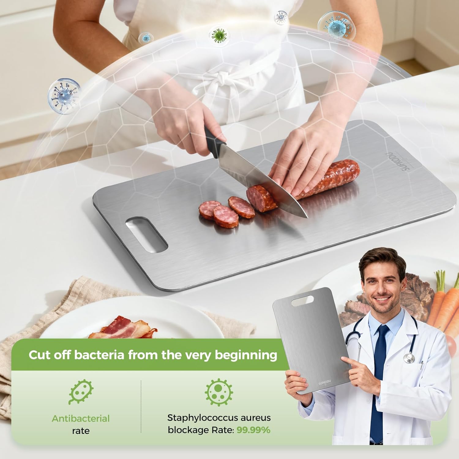 Titanium Cutting Board Set - 100% Double-Sided, Non-Toxic, Dishwasher Safe | 3 Sizes for Raw & Cooked Food