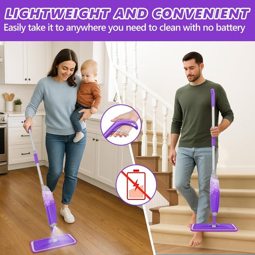 HOMTOYOU Spray Mop for Floor Cleaning - Versatile Wet Mop with 3 Washable Microfiber Pads | Ideal for Hardwood, Tile & Vinyl