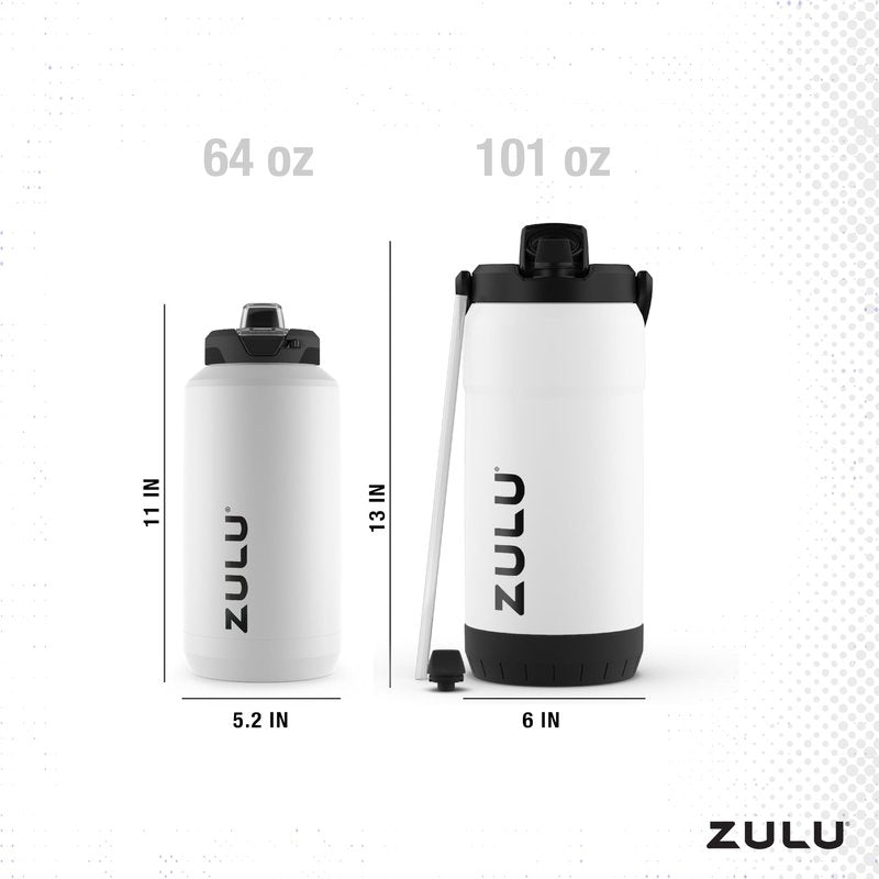 ZULU Goals 101oz Vacuum Triple Wall Insulated | Large Stainless Steel Water Bottle Thermoses with Carry Handle | Chug and Straw Spout | Travel, Gym, Hiking, Camping | 120 Hours Cold | White