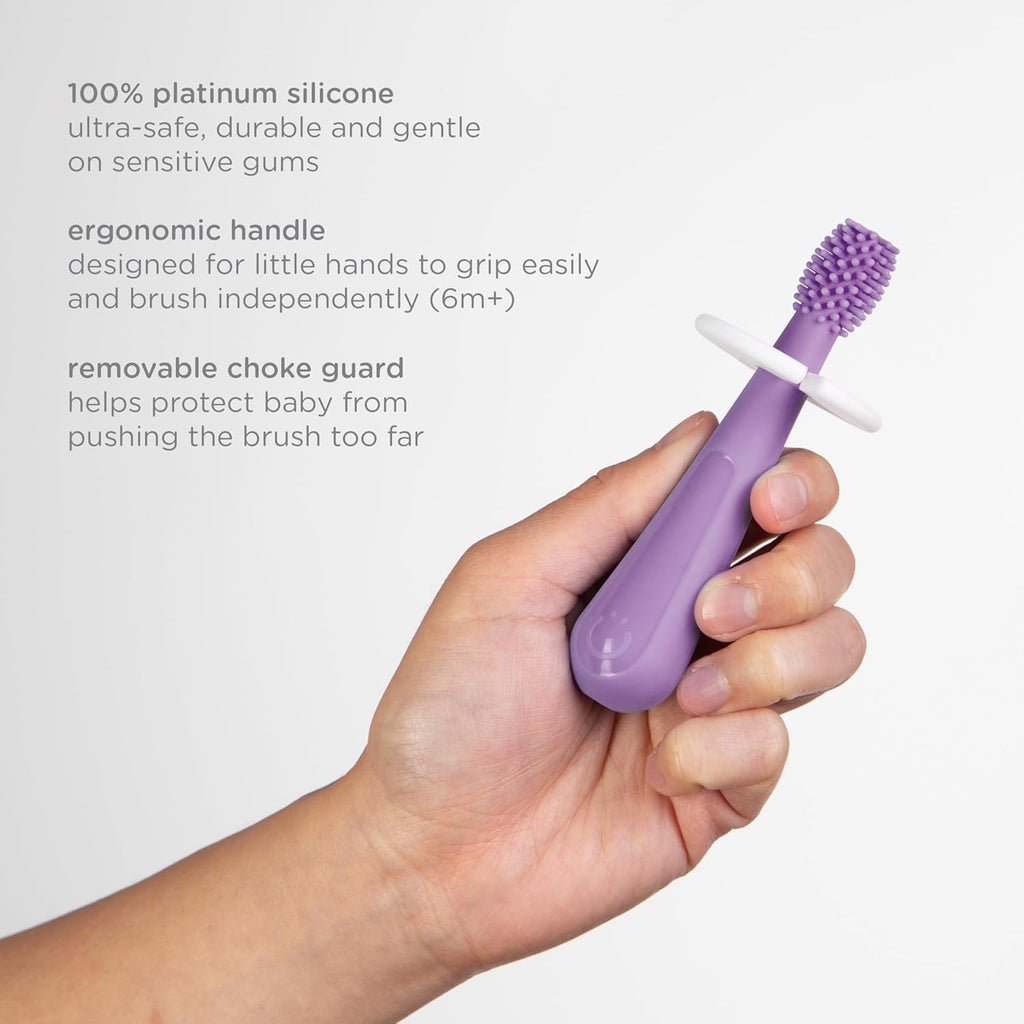 Ubbi Grow With Me Toothbrush Set - Silicone Finger Brush & 360° Soft Bristled Toothbrush | Smoothie Purple