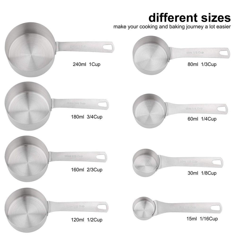 Smithcraft Measuring Cups Set, 18/8 Stainless Steel Measuring Cups Set with Magnetic Conversion Chart, Dry&Liquid Metal Measuring Cups for Baking&Kitchen, Metric&US 8 Measuring Cups with 2/3cup&3/4cup