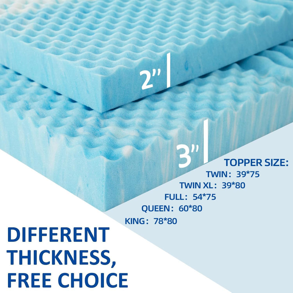SINWEEK 2-Inch Memory Foam Mattress Topper - 5-Zone Pressure Relief Design, Twin Size Blue