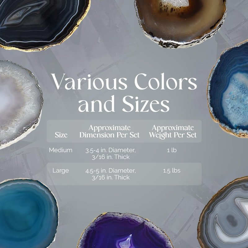 Nature's Decorations Natural Agate Stone Coasters - Set of 4 Polished Geode Drink Mats for Dining & Coffee Table & Kitchen Decor No Dye 3.5-4" Diameter