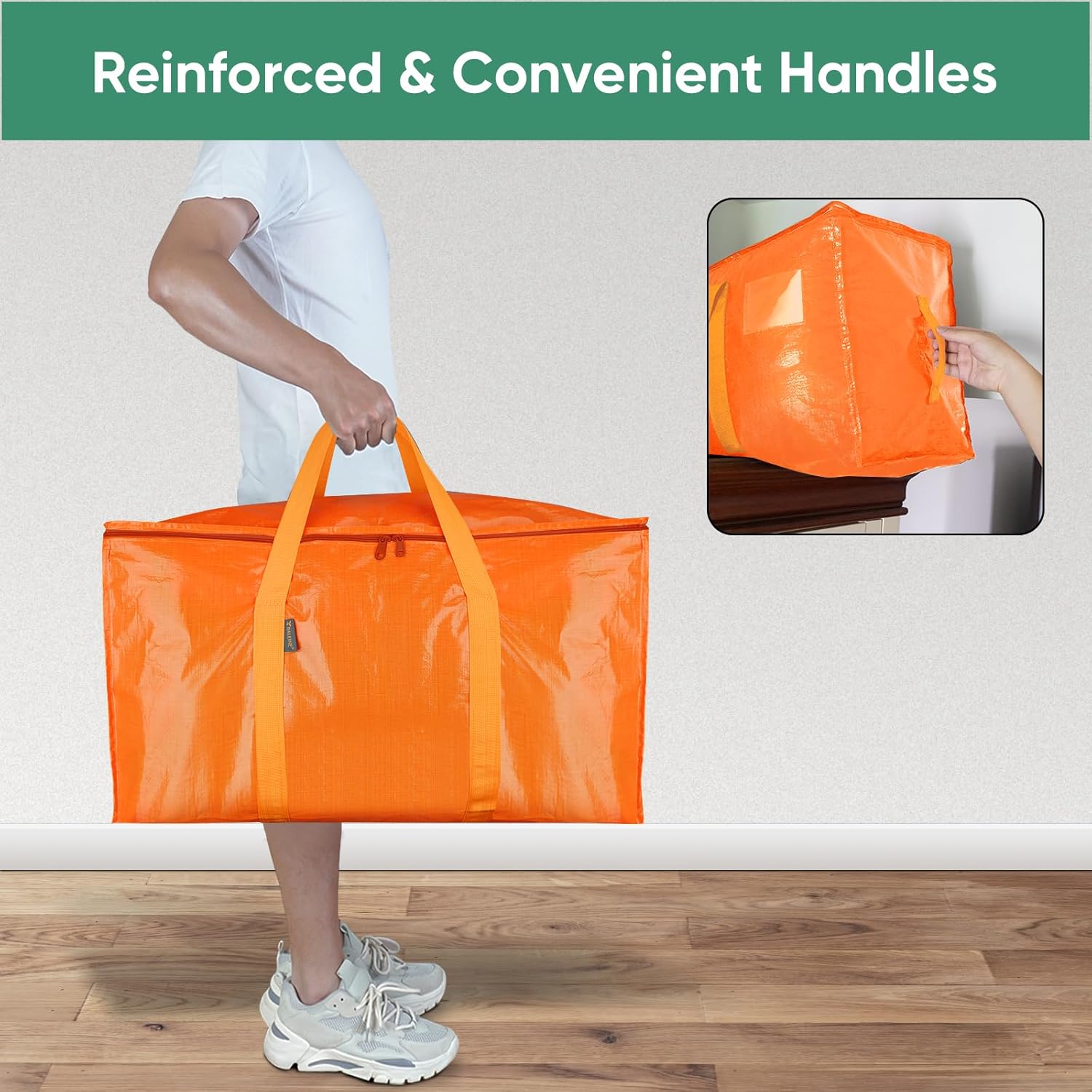 BALEINE Heavy-Duty Moving Bags - 8-Pack Oversized Storage Totes with Reinforced Handles (Orange)