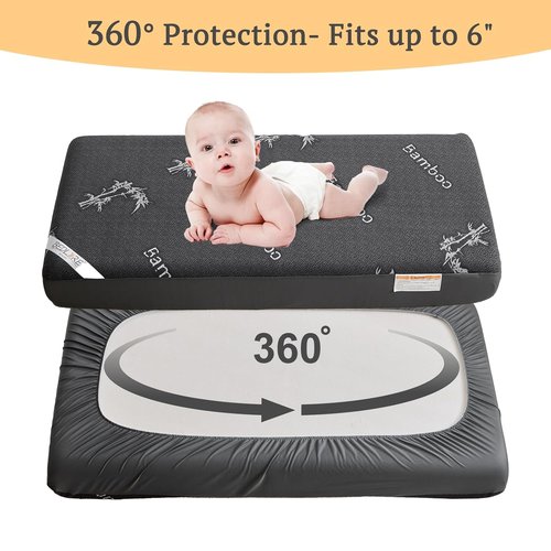BEDLORE Waterproof Crib Mattress Protector - Ultra Soft Bamboo Viscose Cover | 2 Pack, Noiseless, Dark Gray, 52''x28''