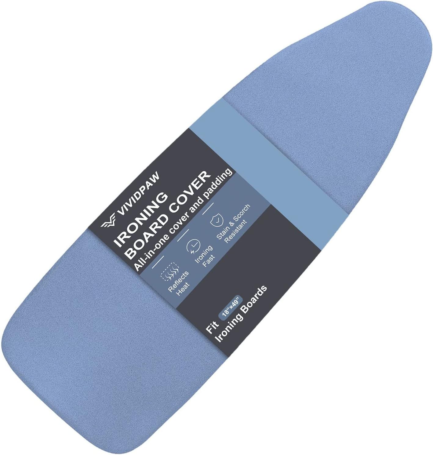 VividPaw Ironing Board Cover - Extra Wide 18x49" with Thick Padding & Scorch-Resistant Silicone Coating - Blue