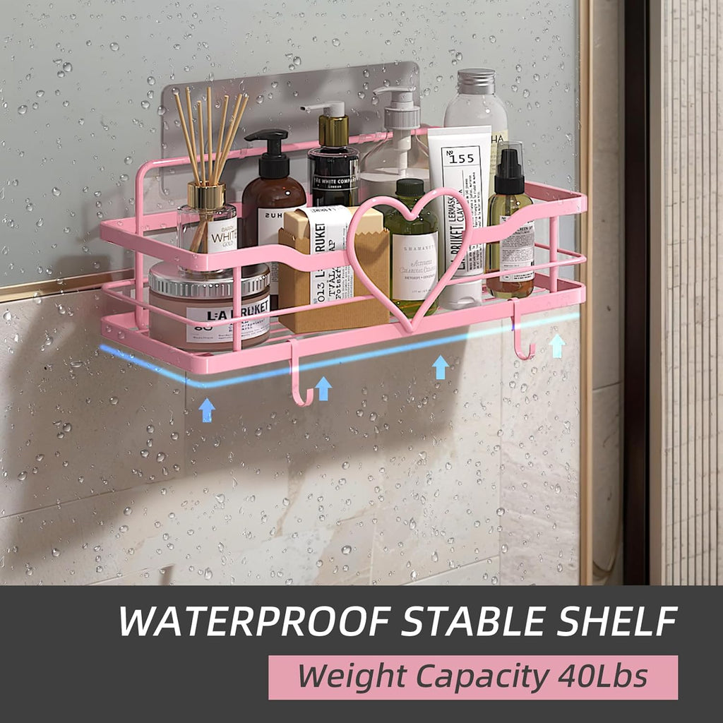 Skiennix Pink Shower Caddy - 4 Removable Hooks | No-Drill Adhesive Organizer for Bathroom & Kitchen