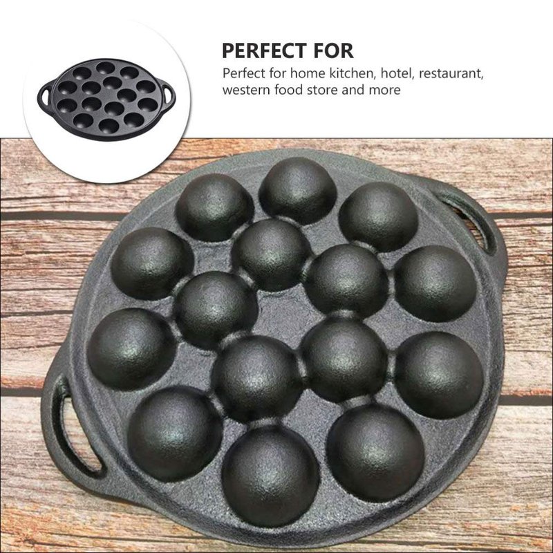 Cabilock Mini Cake Pans Cast Iron Snail Escargot Plate 15 Compartment Holes Black Pancake Mold