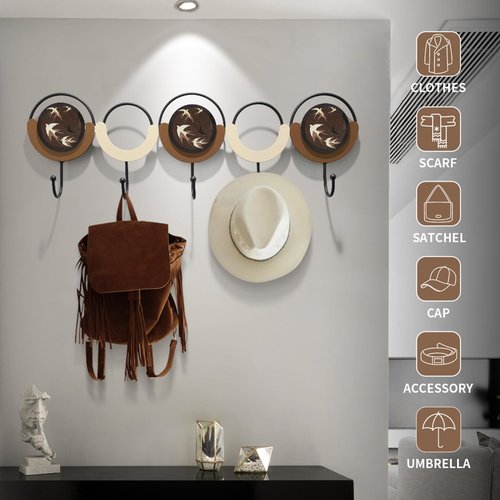 HEBOIX Modern Coat Rack with Shelf Wall Mount,Key Holder Wall Mount,Metal Wall Art Hanging Coat Hanger Shelf for Living Room Entryway,Bathroom,Mudroom Decor 23''L X 7''W