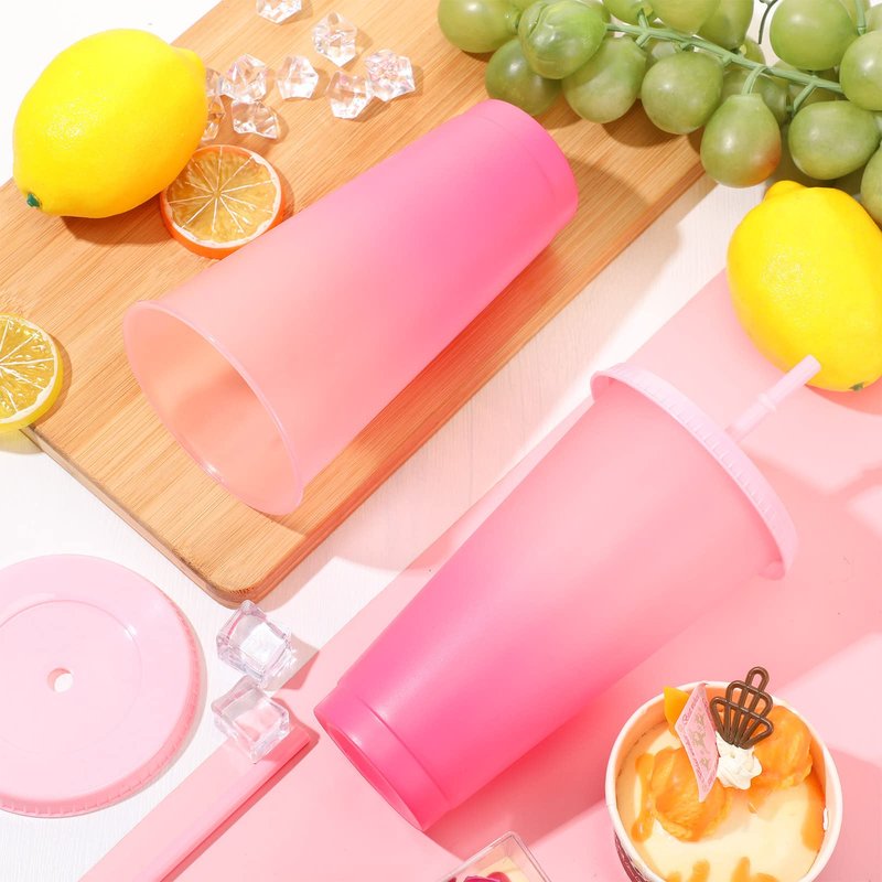 Lallisa 12 Pcs 24 oz Reusable Cups with Lids and Straws, Plastic Cups Drink Water Bottle Travel Mug Iced Cold for Birthday Wedding Anniversary Bachelor Party Favors