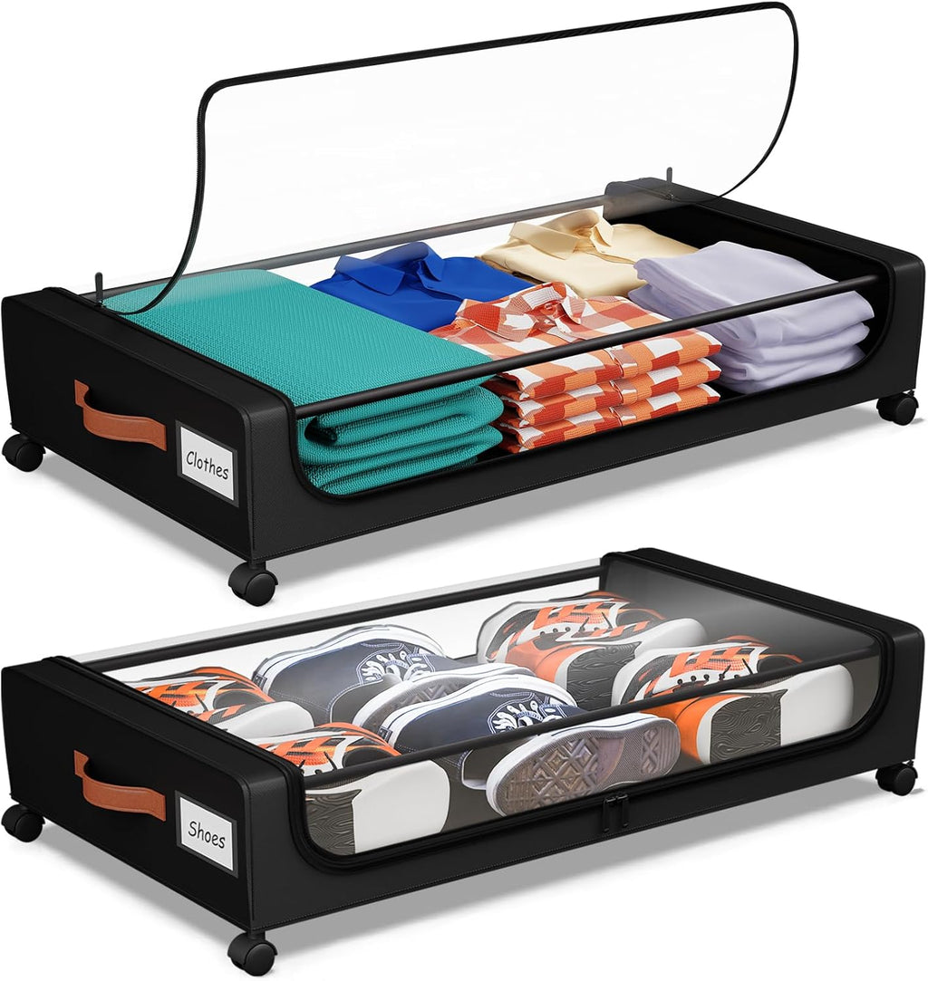 UnderBed Storage by [Brand Name] - XXL 60L Clear Lid Containers with Wheels | 2 Pack for Clothes, Shoes, and More