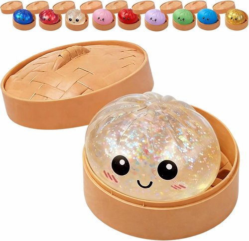 Glitter Dumplings - Soft Sensory Squeeze Toy Balls | Stress Relief Glitter Squishies for Adults - White