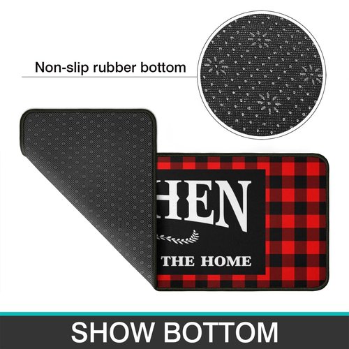 Haretu Framhouse Kitchen Rugs and Mats Set of 2, Black and Red Buffalo Plaid Non-Slip Floor Mat for Home Kitchen Christmas Decor - 17x29 and 17x47 Inch