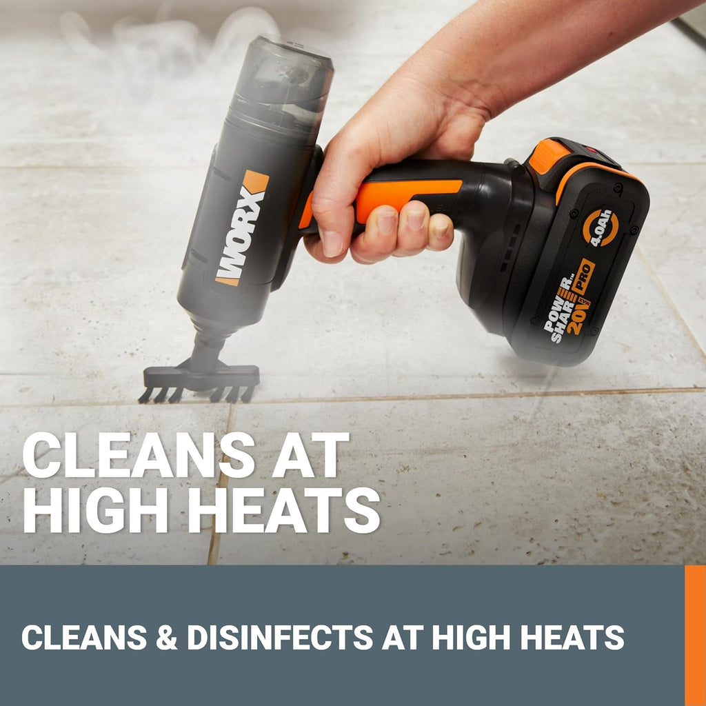 Worx 20V SteamStorm Cordless Handheld Steam Cleaner - Lightweight & Portable with 8-Second Preheat | Includes Accessories