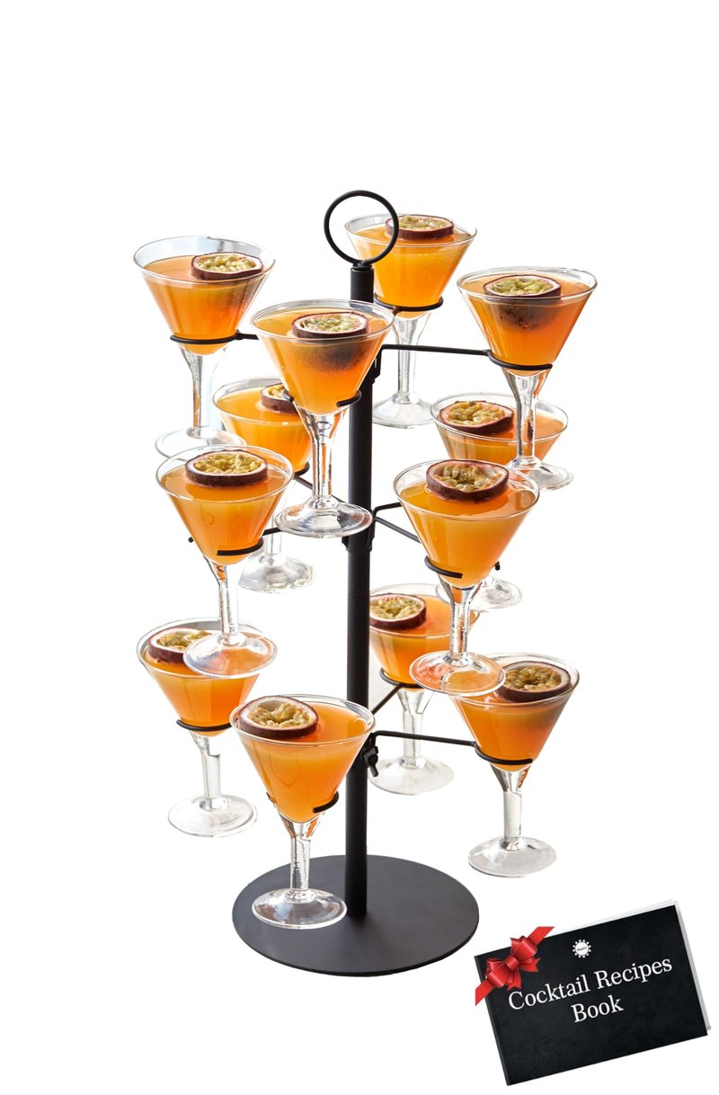 Cocktail Tree Stand, Metal Drink Tower, 3 Tier - 12 Holders For Champagne, Martini, Margarita Cups (Black)