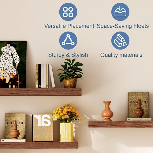 Modern Wooden Floating Shelves by [Brand Name] - Stylish Wall-Mounted Bathroom & Book Shelf | Set of 3 (Walnut-Like, 12x7x1.5 in)