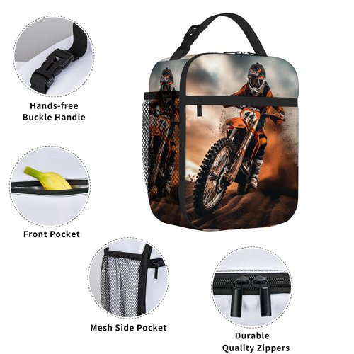DOINBEE Dirt Bike Motocross Lunch Bag for Boys Kids Men, Funny Motorcycle Rider Reusable Lunch Box, Portable Insulated Food Container Lunch Cooler Handbags for School Work Beach Picnic Travel